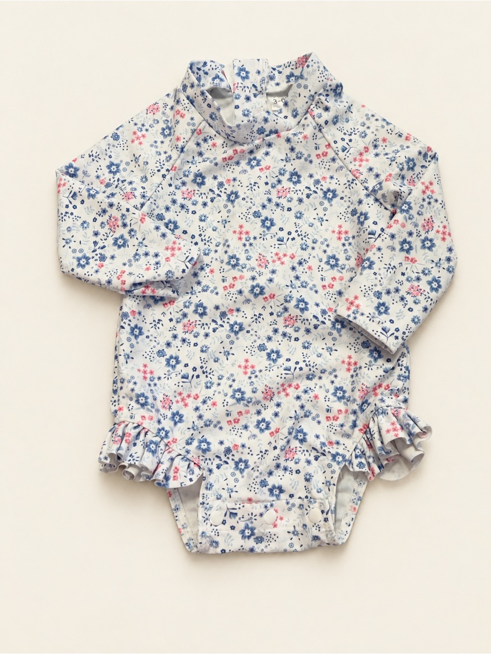 Baby Floral Long-Sleeve Rashguard Bodysuit - Blue & Pink